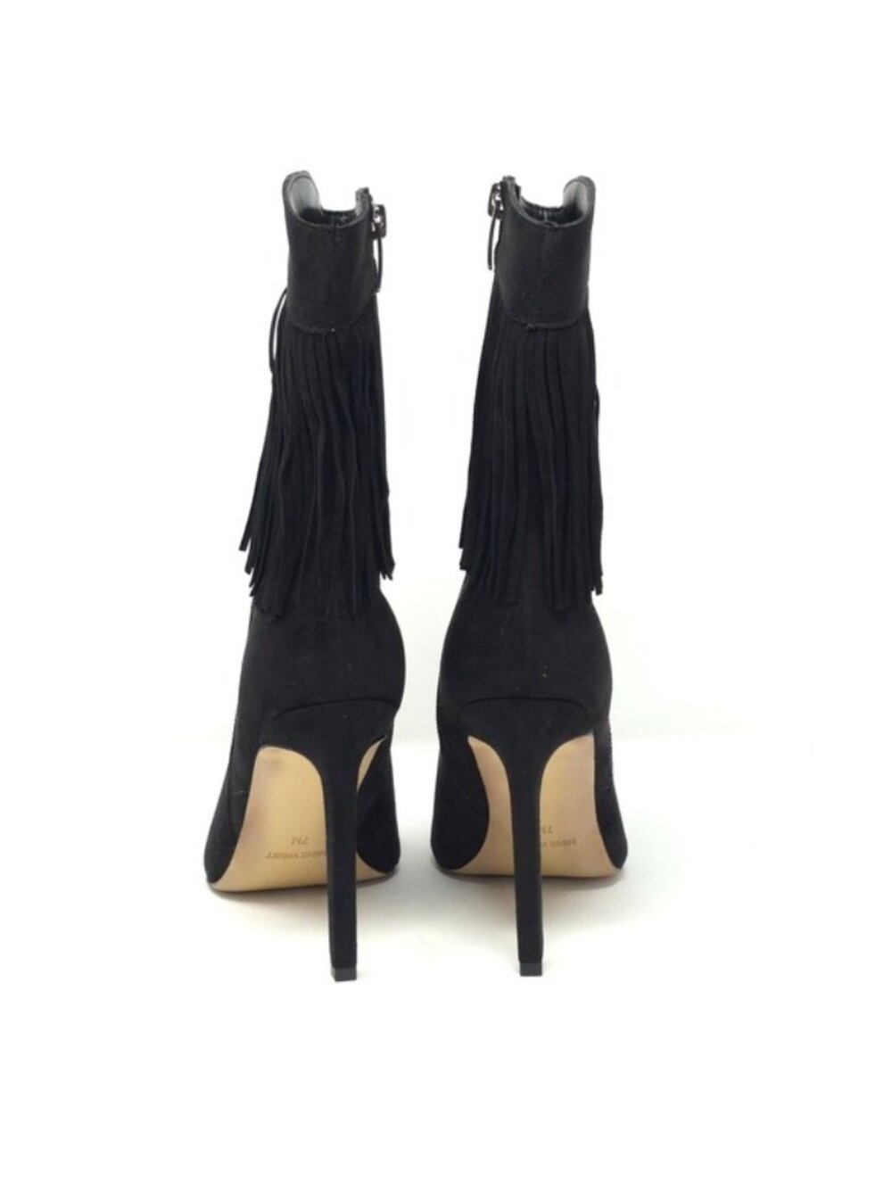 Nine West Tries2 Black Suede Fringe Stiletto Ankle Booties 7M - Picture 6 of 16